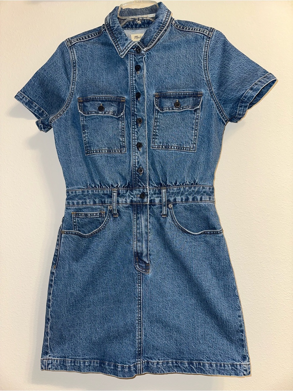 Madewell Short-Sleeve Denim Mini Dress - Blue size 6
